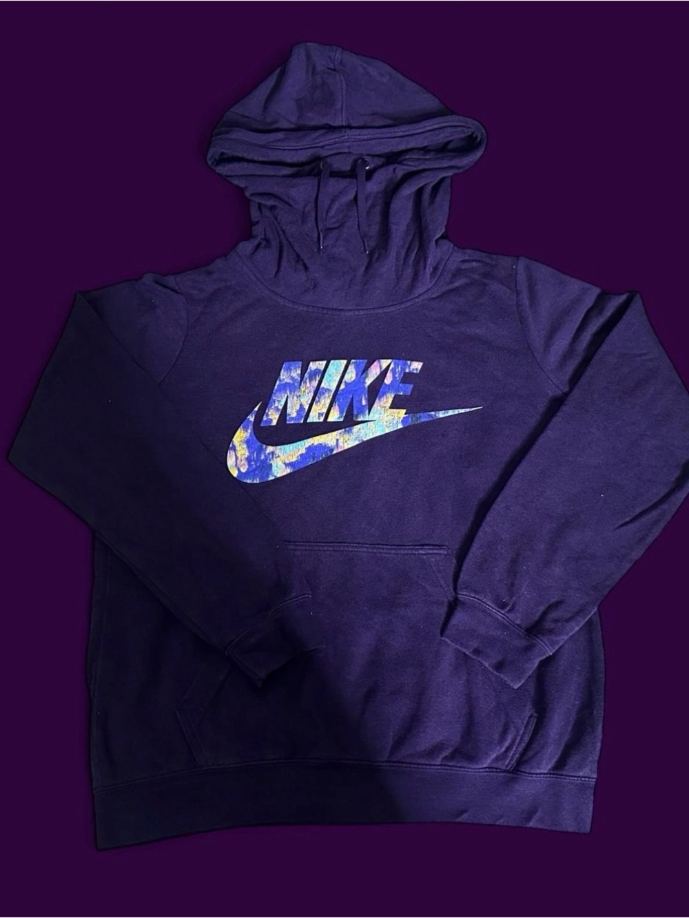 Nike Purple Hoodie with Multicolor Marble Swoosh